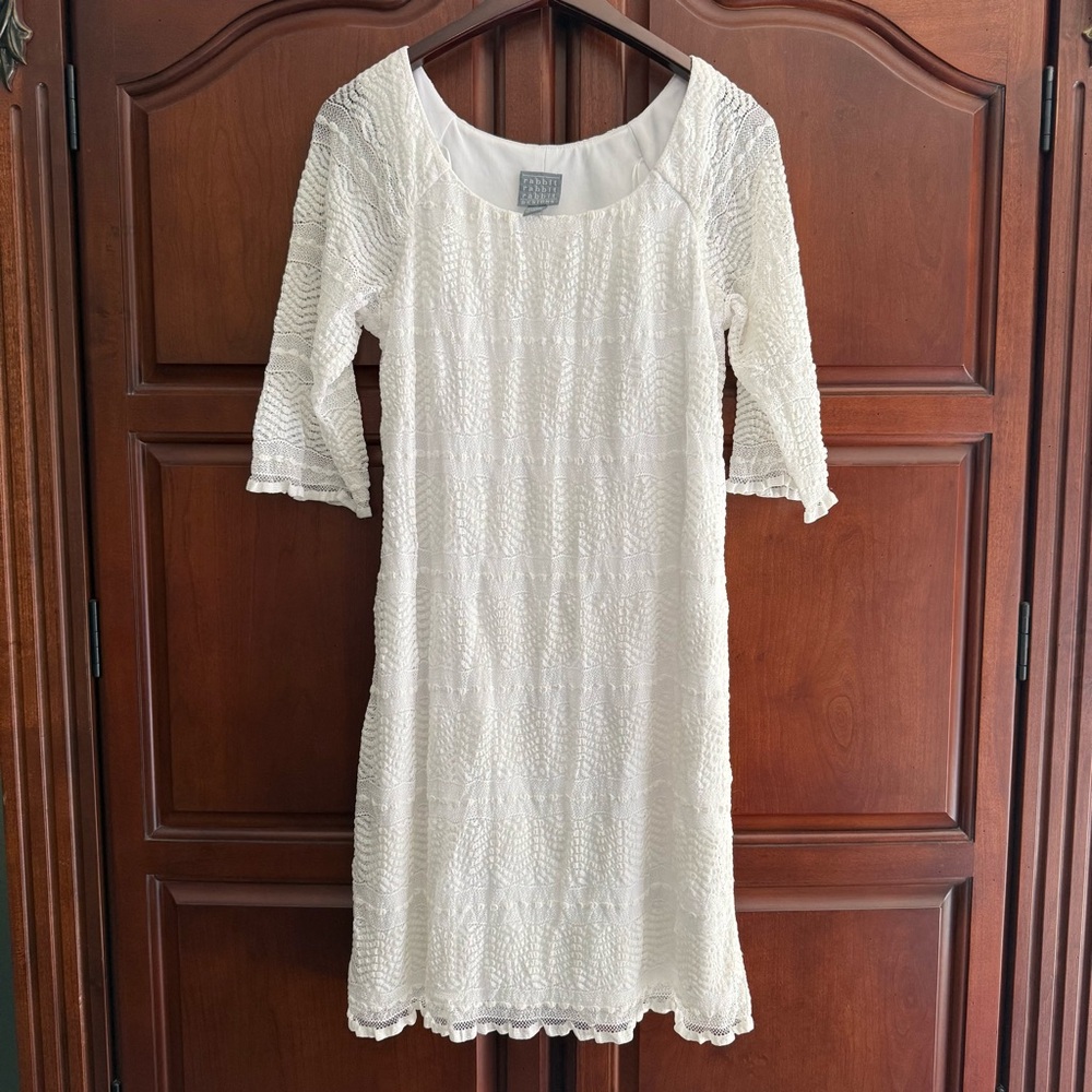 Rabbit Rabbit Rabbit Designs White Lace Shift Dress Size 10